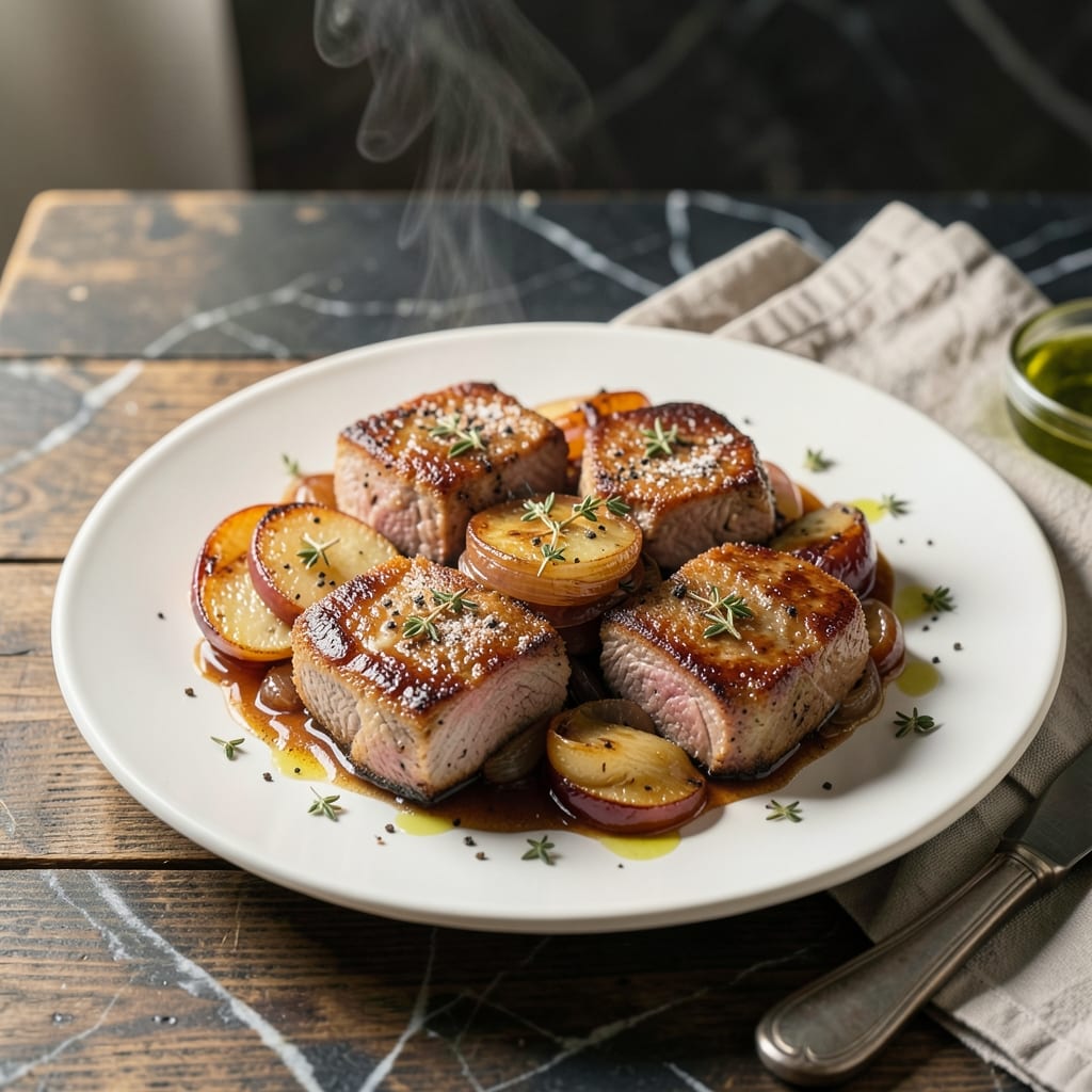 Braised Pork Chops With Apples and Onions Recipe: Tender Meat With Caramelized Sweetness