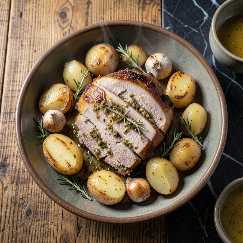 Garlic Herb Roast Pork With Potatoes Recipe: Fork-Tender Meat and Crispy Spuds