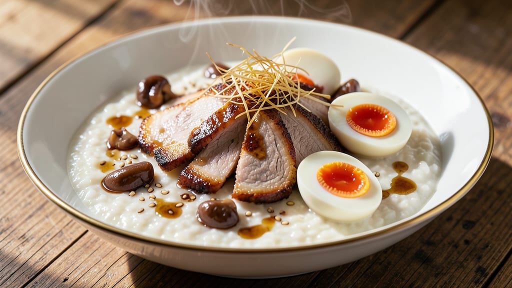 Congee Pork and Preserved Egg Recipe: Silky Porridge With Savory Egg Bites