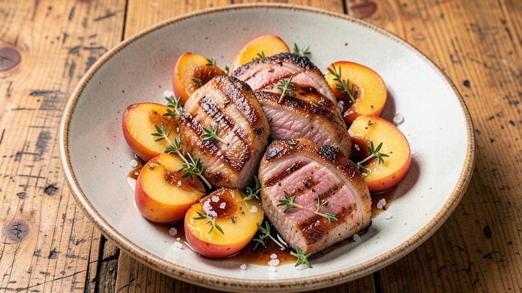 Boneless Pork Chops and Peaches Recipe: Sweet-Tangy Grill Pan Harmony