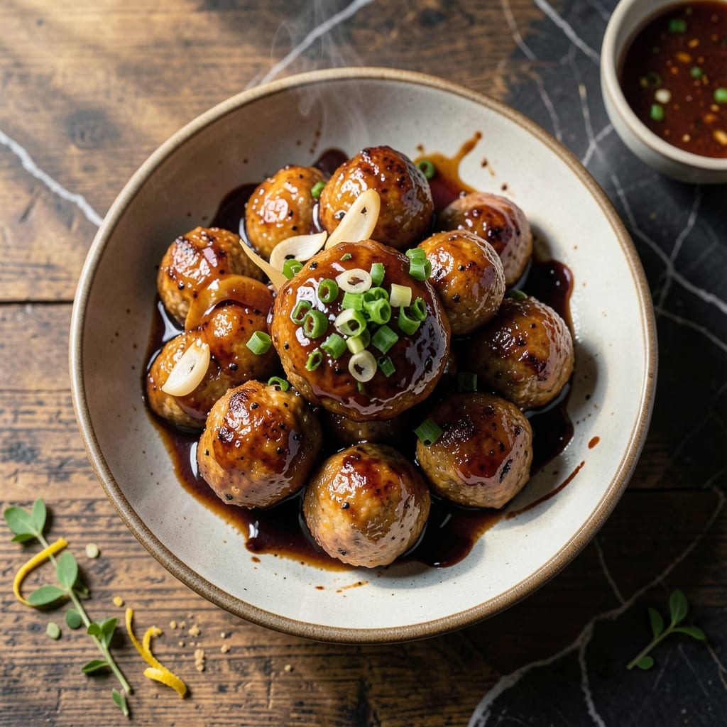 Sticky Asian Pork Meatballs: Umami Glaze With Sesame Crunch