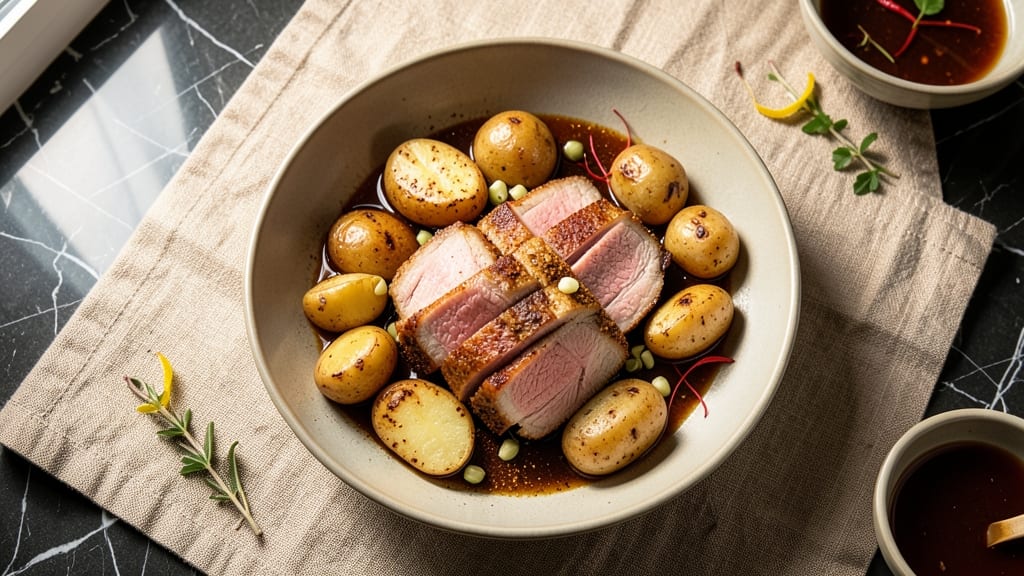 Chinese Pork and Potato Recipe: Five-Spice Roasted Crunch With Herby Garnish