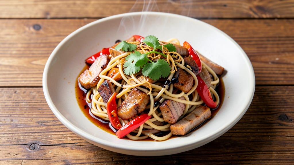 Chinese Pork Stir Fry Recipe with Noodles: Wok-Hot Crisp Pork and Silky Noodles